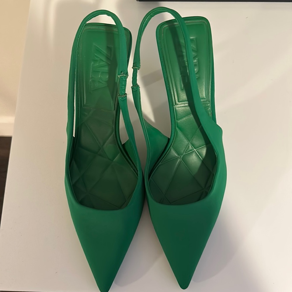 Zara green sling back heels size 36 or 6